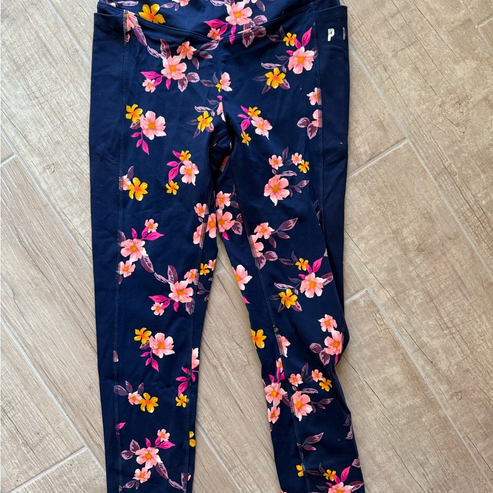 PINK Victoria's Secret Blue and Pink Floral Leggings